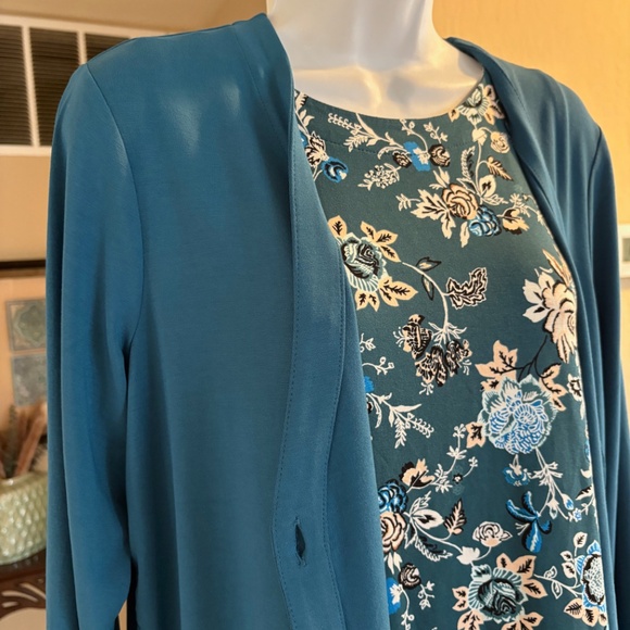 J Jill Wearable Collection 2 Pc Floral Tank Top & Long Cardigan Stretch M - Picture 4 of 5